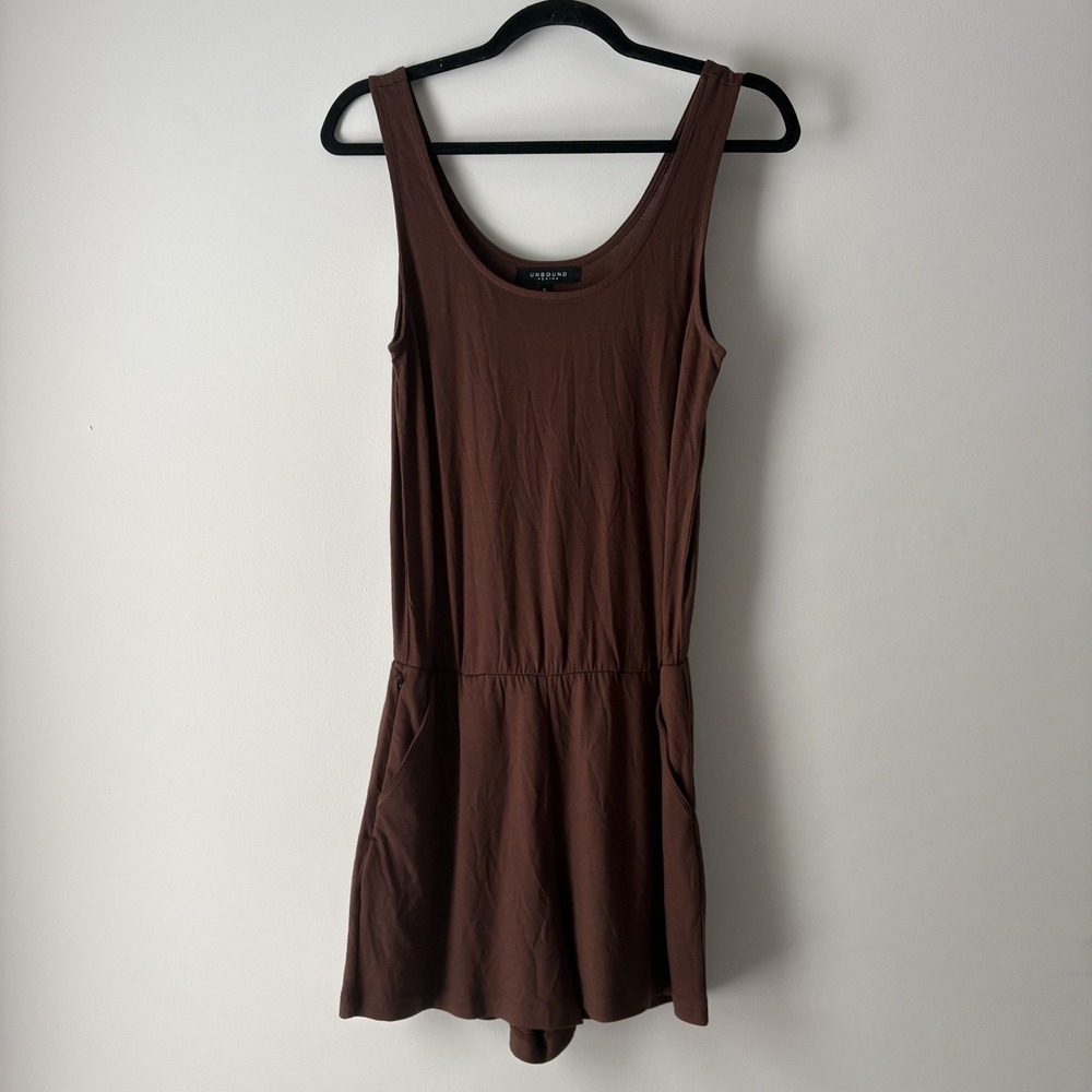 Unbound Merino Wool Knit Romper Chocolate Brown Sz S Pockets Lightweight Stretch